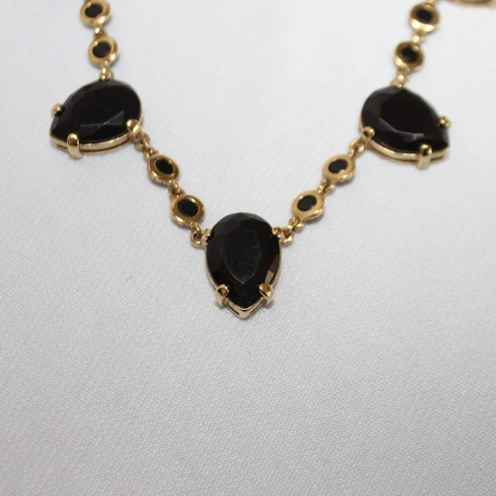 J.CREW BLACK FAUX ONYX JEWELED TEARDROP NECKLACE 25.5